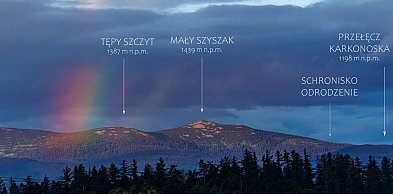 Tęcza nad Karkonoszami o świcie
